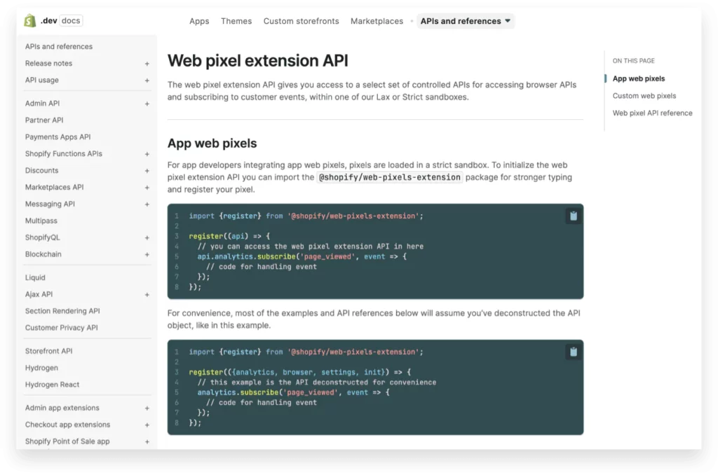 Présentation de l'API d'extension de pixel Web de Shopify